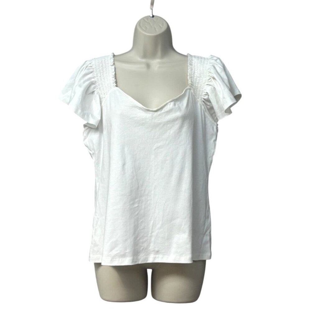 White Smocked Strap Flutter Sleeve Tank Top